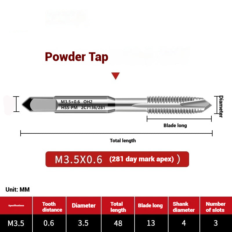 1107-OST powder high-speed steel taps Japanese standard apex screw tip spiral coarse teeth powder metallurgy tapping taps Shandong Denso Pricision Tools Co.,Ltd.